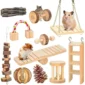 Natural Wood Chew Toys for Rodents Rabbit-Shaped Roller with Bell Guinea Pig/Rat Teeth Grinding & Play Activity